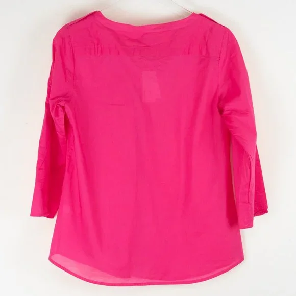 Banana Republic Shirt Cotton Blouse Quarter Sleeve Bright Pink Size Medium New - Picture 2 of 6